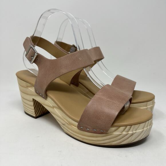 Nisolo All Day Open‎ Toe Clog Sandals Almond Brown Leather Platform Shoes Size 9 - Picture 3 of 14